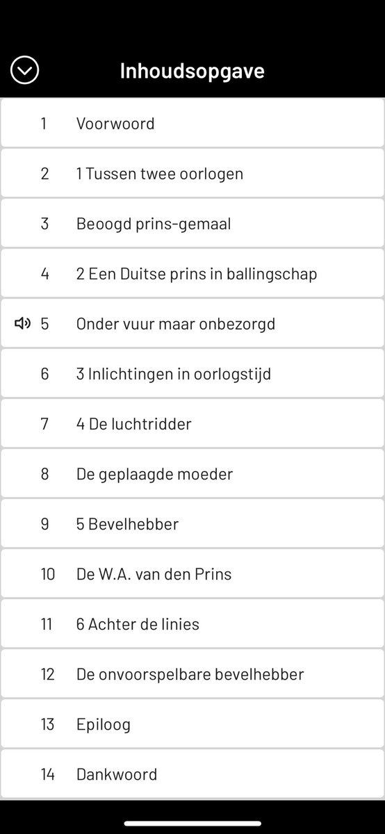 De Luisterrijk-app heeft al jaren bij elk luisterboek een hele handige inhoudsopgave. Daarin staat niet alleen de exacte hoofdstuktitel (zoals in het papieren boek) maar je kan de inhoudsopgave ook gebruiken voor de navigatie door het luisterboek.

#LuisterboekenZonderAbonnement