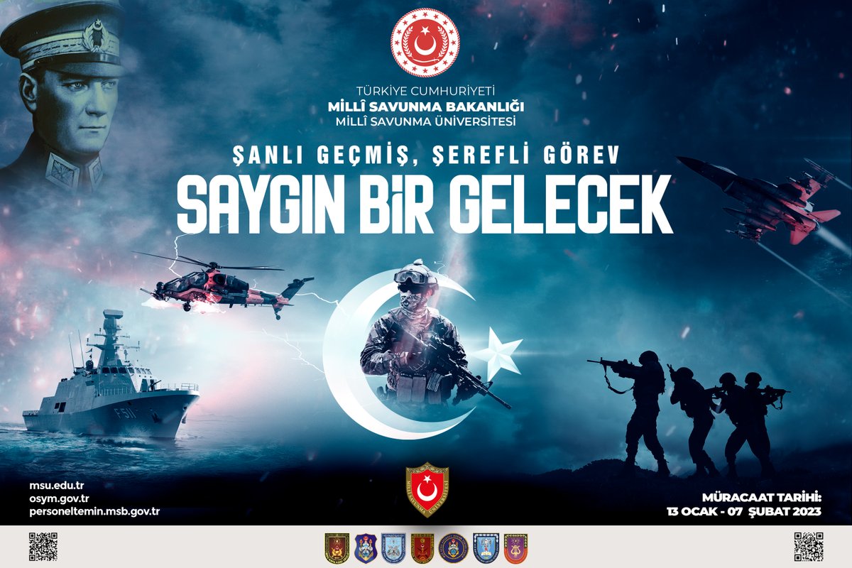 tcsavunma's tweet photo. Millî Savunma Üniversitesi Askerî Öğrenci Aday Belirleme Sınav (2023-MSÜ) Başvuruları bugün başlamış olup, 07 Şubat 2023 tarihinde sona erecektir. Sınav başvurusu https://t.co/slR0NdmTwM resmî internet adresinden yapılacaktır. 
#MSB #MSÜ https://t.co/yz3aMv8jWU