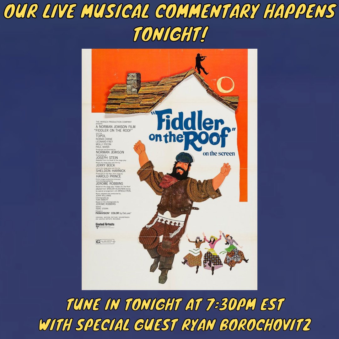OUR LIVE MUSICAL COMMENTARY OF 'FIDDLER ON THE ROOF' HAPPENS TONIGHT! TUNE IN TONIGHT AT 7:30PM EST WITH SPECIAL GUEST RYAN BOROCHOVITZ!

To watch use this link...
youtu.be/W490NmEZcVc

#podcast #musical #musicaltheatre #fiddlerontheroof #topol #ifiwerearichman #sunrisesunset