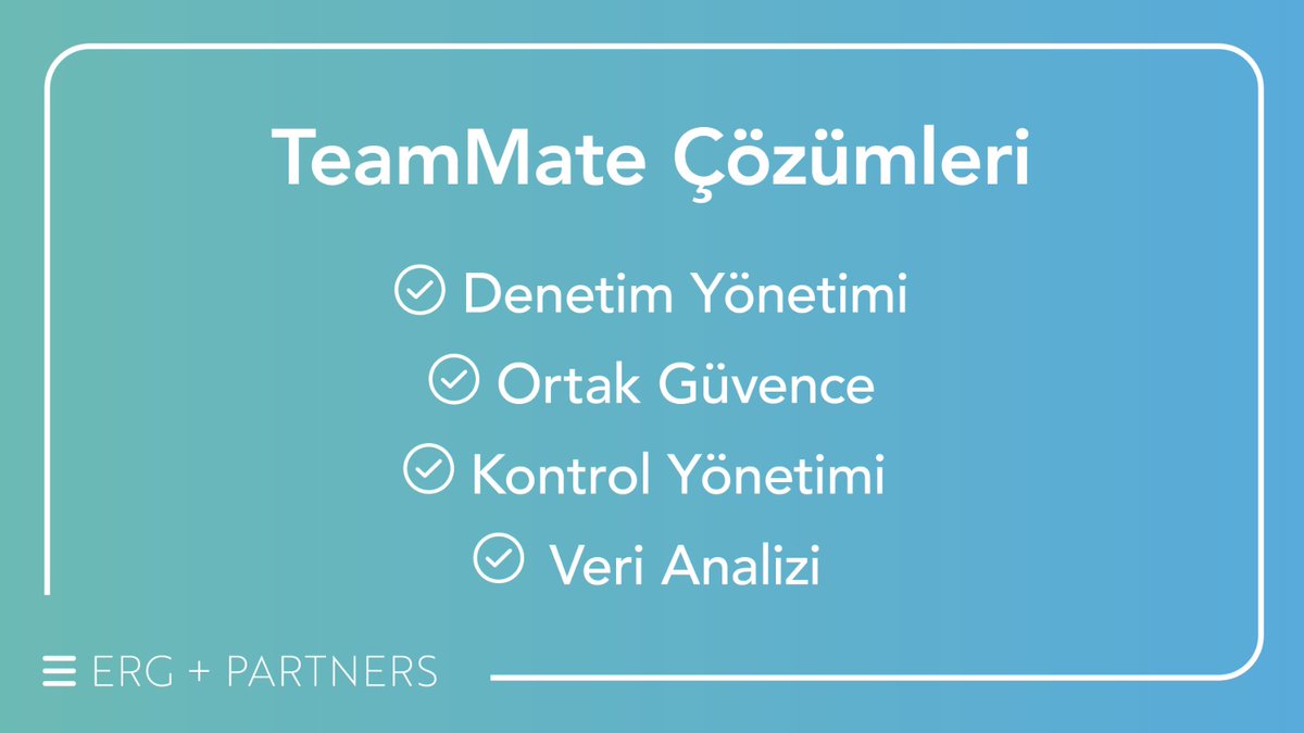 TeamMate, dünyanın her yerindeki ve her sektördeki denetçilere birinci sınıf profesyonel hizmetlerle sağlanan uzman çözümler sunar.

TeamMate hakkında detaylı bilgi almak için;
☎️💻 ergandpartners.com/tr/teammate-au…

#denetim #danismanlik #wolterskluwer #ergandpartners