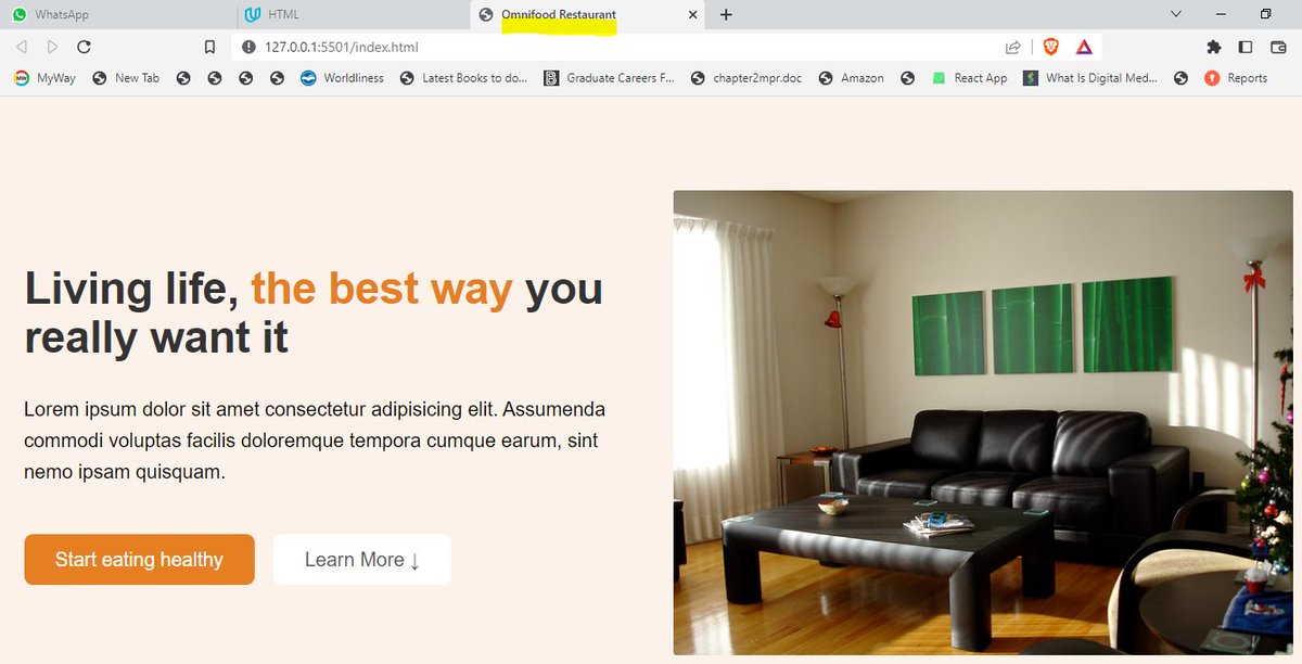EraNgandu's tweet image. 1/The Title Tag
A browser’s tab displays the title specified in the &amp;lt;title&amp;gt; tag. The &amp;lt;title&amp;gt; tag is always inside of the &amp;lt;head&amp;gt;.
In our case Omnifood Restaurant gets displayed as the sitetitle bar/ tabs title and its read by search engines.
#Searchability