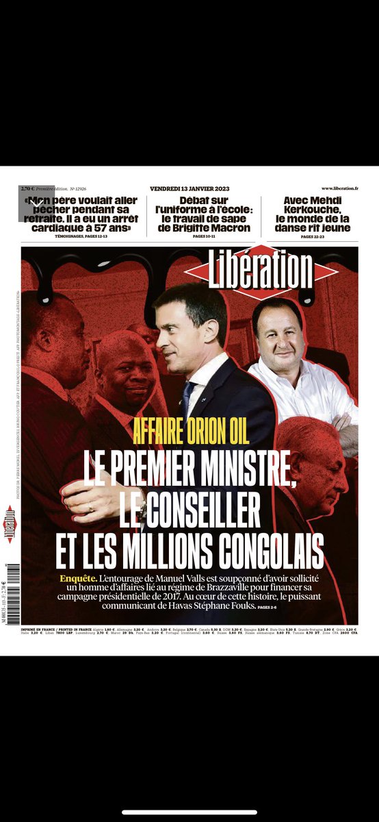 L’affaire Orion Oil à la Une de <a href="/libe/">Libération</a>. Pour retrouver tous nos articles sur cette histoire de Françafrique entre Paris et Brazzaville, c’est ici : liberation.fr/dossier/affair…