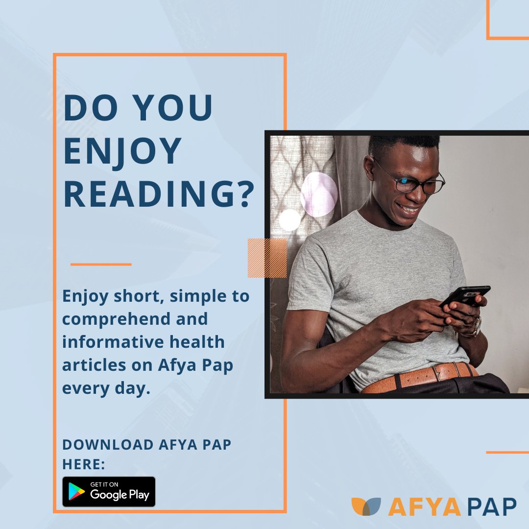 Afya_Pap's tweet photo. Enjoy health-related informative articles every day on Afya Pap. A great way to wind down after a long day.😇
Download Afya Pap on Google Play Store today!
#afyapap #healtharticles #remotepatientmonitoring https://t.co/sB4yeLj1Lu