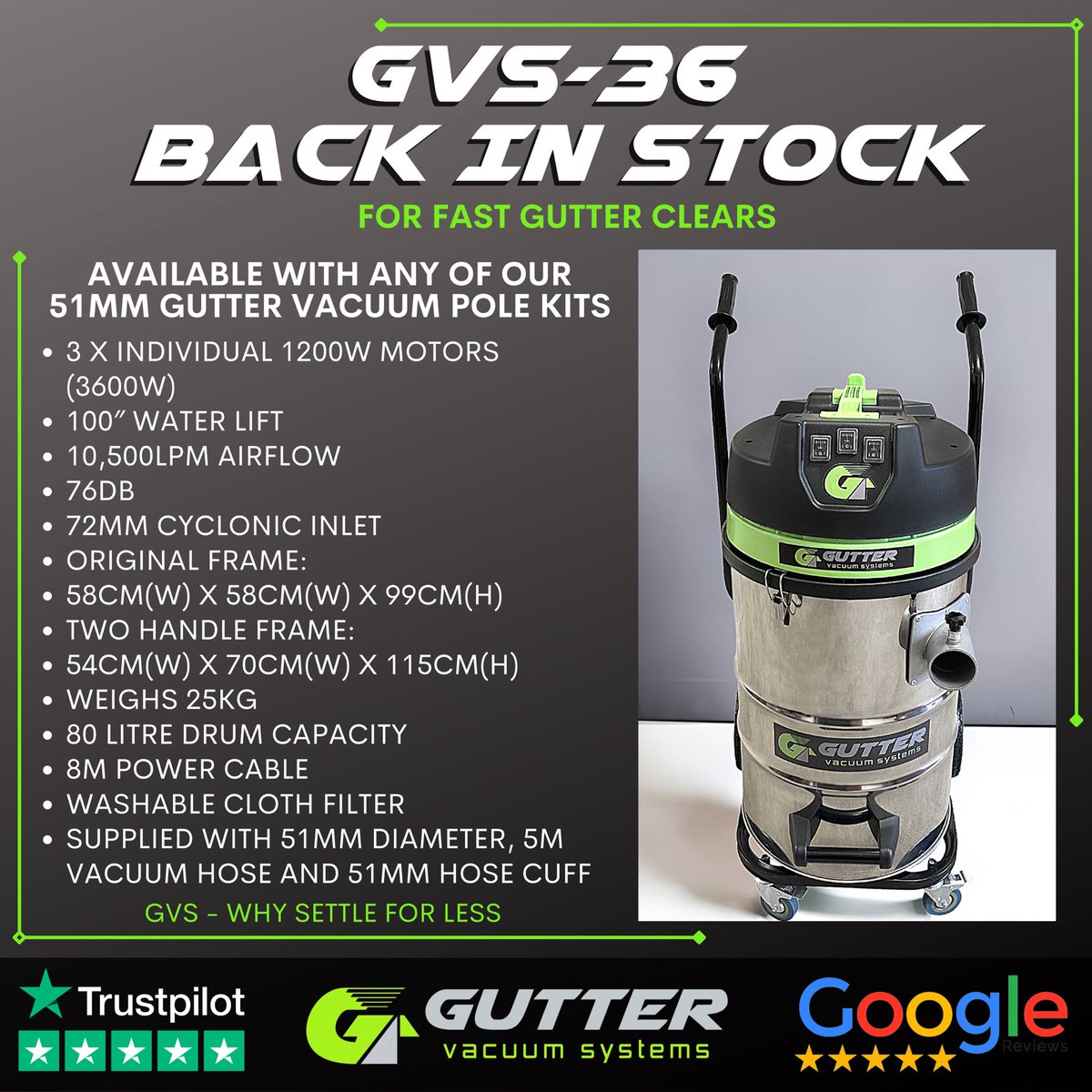 𝗧𝗵𝗲 𝗚𝗩𝗦-𝟯𝟲 𝗶𝘀 𝗕𝗔𝗖𝗞 𝗜𝗡 𝗦𝗧𝗢𝗖𝗞!
#GVS #GutterVac #GutterVacuum #GutterCleaning #GutterClearance #HighReach #ExteriorCleaning #GutterClearing #CleaningEquipment #DomesticGutters #GutterVacuuming #ExternalCleaning #GutterVacuumSystems #PropertyMaintenance #WCRLife