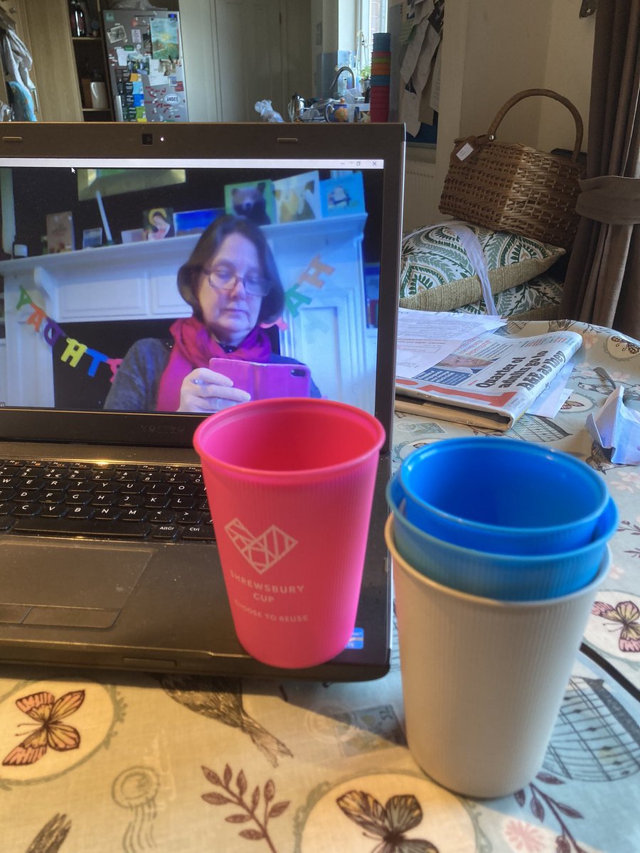 shrewsburycup's tweet photo. Props ready for @shrewsburycup monthly info meeting for cafes, communities &amp; councils around the UK who want to set up a #reuse system. Nice to meet people from @ZeroWasteScot @KSBScotland @StAlbansCouncil - next meeting will be 16th Feb if you’d like to join just get in touch https://t.co/sqiecyJyhn