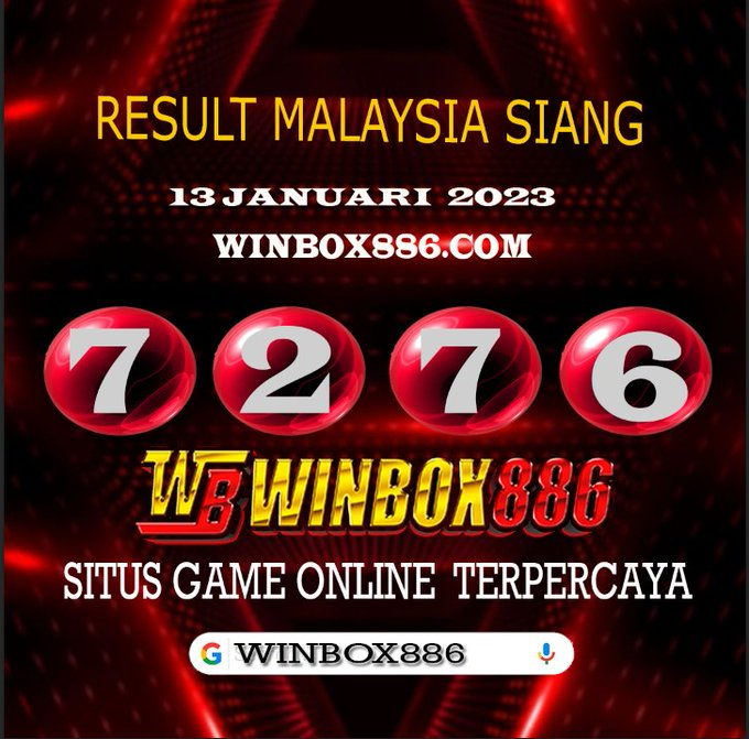 winbox886's tweet photo. RESULT MALAYSIA SIANG || 13 JANUARI 2023
NO KELUAR :7276
-
Selamat Bagi yg Jackpot💥
• WhatsApp +62 821-9349-7142
*Salam JP WINBOX886*
#winbox886 #resultmalaysia #resultangka #togelonline #resultsmalaysiasiang #keluarantogel #pasarantogel  #togelonline https://t.co/5jx33eiCQM