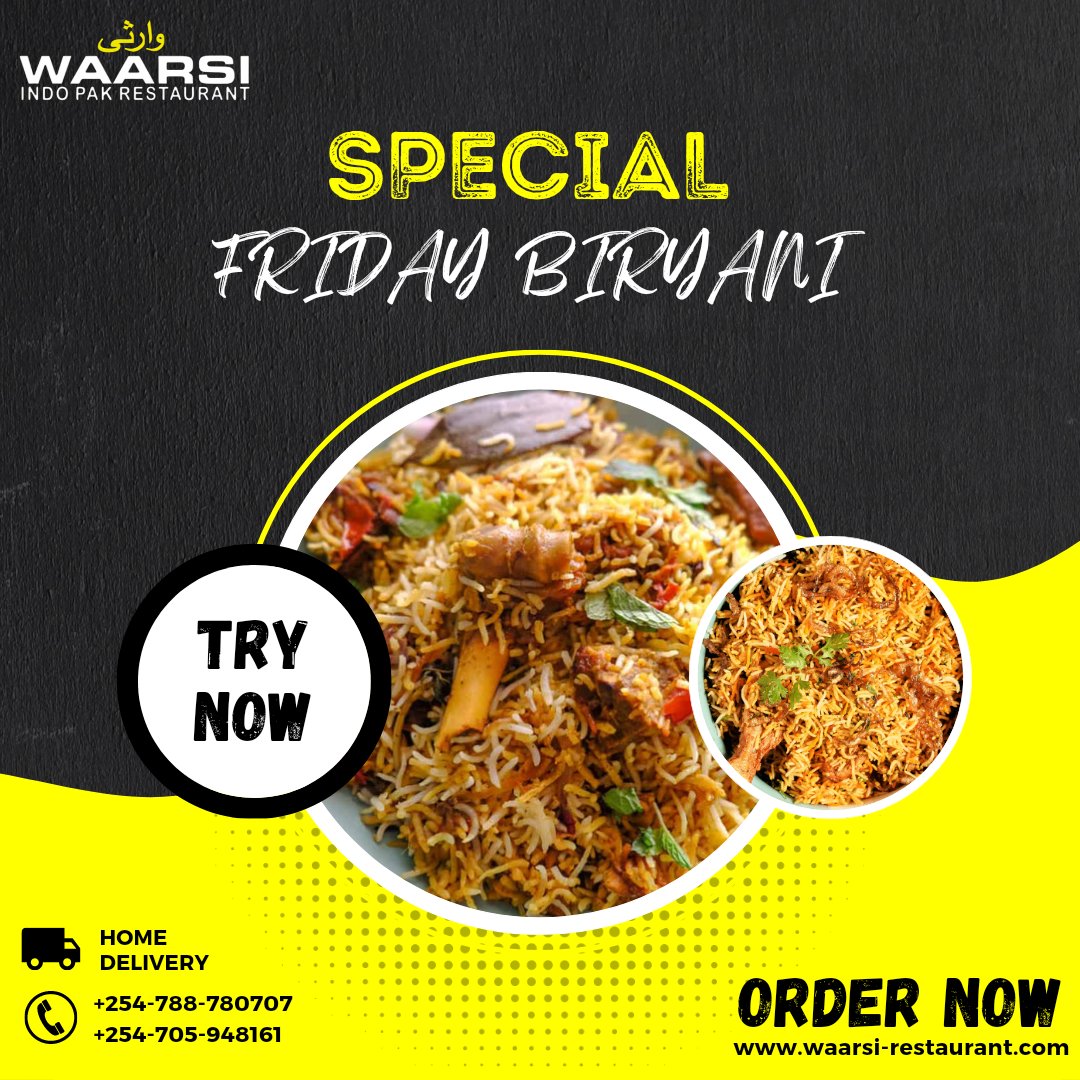 Friday is always a biryani day. Order our special biryani online from Waarsi Indo Pak Restaurant.

 #restaurantlife #restaurantweek #delicious #Biryani #friday #lunch #restaurantdecor #restaurants #restaurantdesign #JummahMubarak