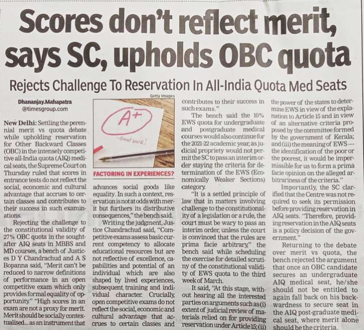 If scores don't reflect merit, then why to even conduct exam? And why same reservation is not applied in appointing judges including SC?

If this continued, General class will stop worrying about betterment of this country &amp; their sole aim will be to get out of this country ASAP.