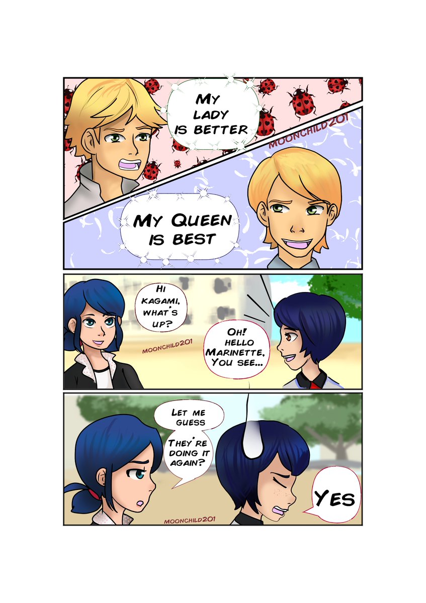 moonchild201's tweet photo. It´s something that came to my mind when i heard Felix calling Kagami My queen, a fight for the best nickname. I don´t who could win this hilarious fight.
#MiraculousLadybug #MiraculousSeason5 #Adrinette #kagamixfelix #mlbemotion https://t.co/hpLMwUg9ZN