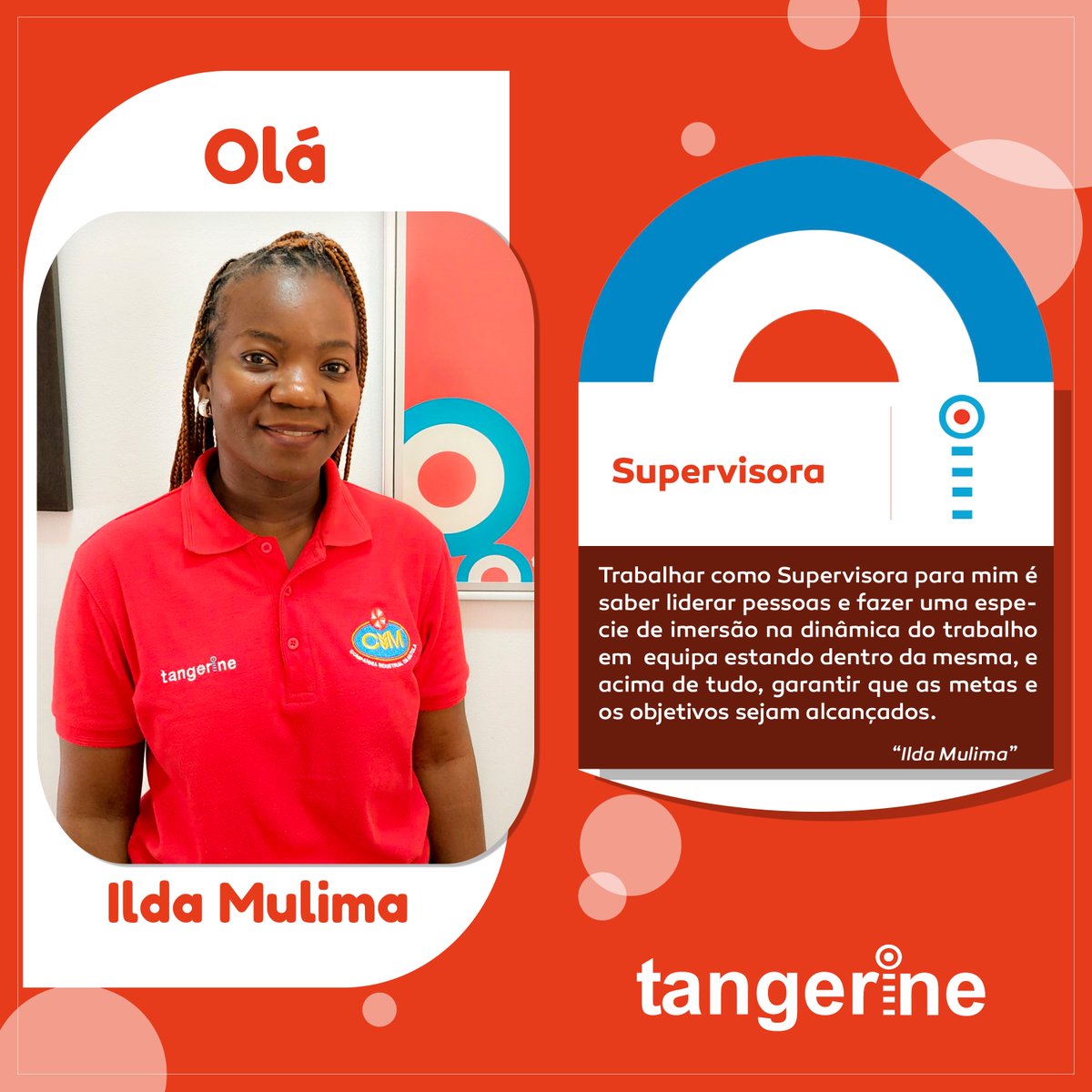 tangerinemoz's tweet photo. Olá Ilda🖐🏽

A Ilda é Supervisora na Tangerine, faz rotação em vários projectos, estando assim conectada a todos eles, e junto ao Gestor de Operações, coordena actividades e monitoriza o trabalho de várias equipas no campo.

#Tangerine #People #HumanResources #work #projects https://t.co/UkGgmmXmQs
