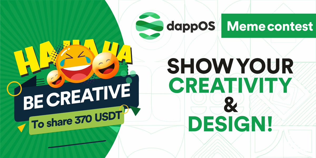 🎉#dappOS #meme contest is here! 

Show your creativity and design!

📌Rules：
1️⃣Create a meme with the #dappOS logo + slogan
2️⃣Tweet your meme &amp; #dappOS (Add <a href="/dappOS_com/">DAPPOS</a>）
3️⃣RT+Like+Tag3 friends
4️⃣Post your meme in discord.gg/8P5tnWcduv
🏆 150/120/100U
🔚 Jan 23, 12pm UTC