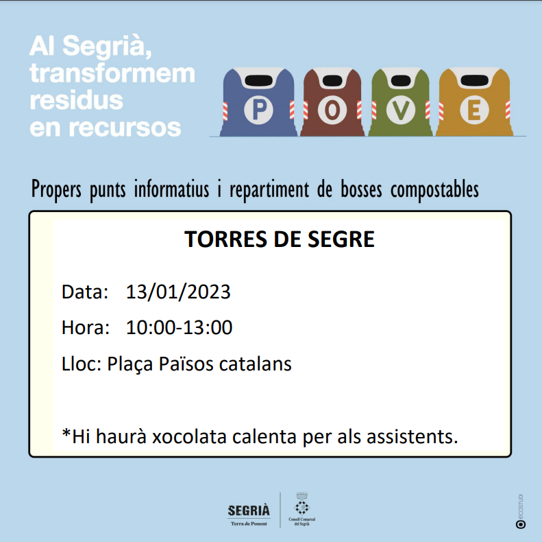 Aquest matí serem a Torres de Segre. Necessitem incrementar el percentatge de recollida selectiva de la fracció orgànica i, entre tots, ho aconseguirem! Al Segrià, transformem residus en recursos. <a href="/SegriaResidus/">Segrià Residus</a>  #CompromisSegrià #RecollidaSelectiva #Reciclatge <a href="/ajtorresdesegre/">Ajuntament de Torres de Segre</a>