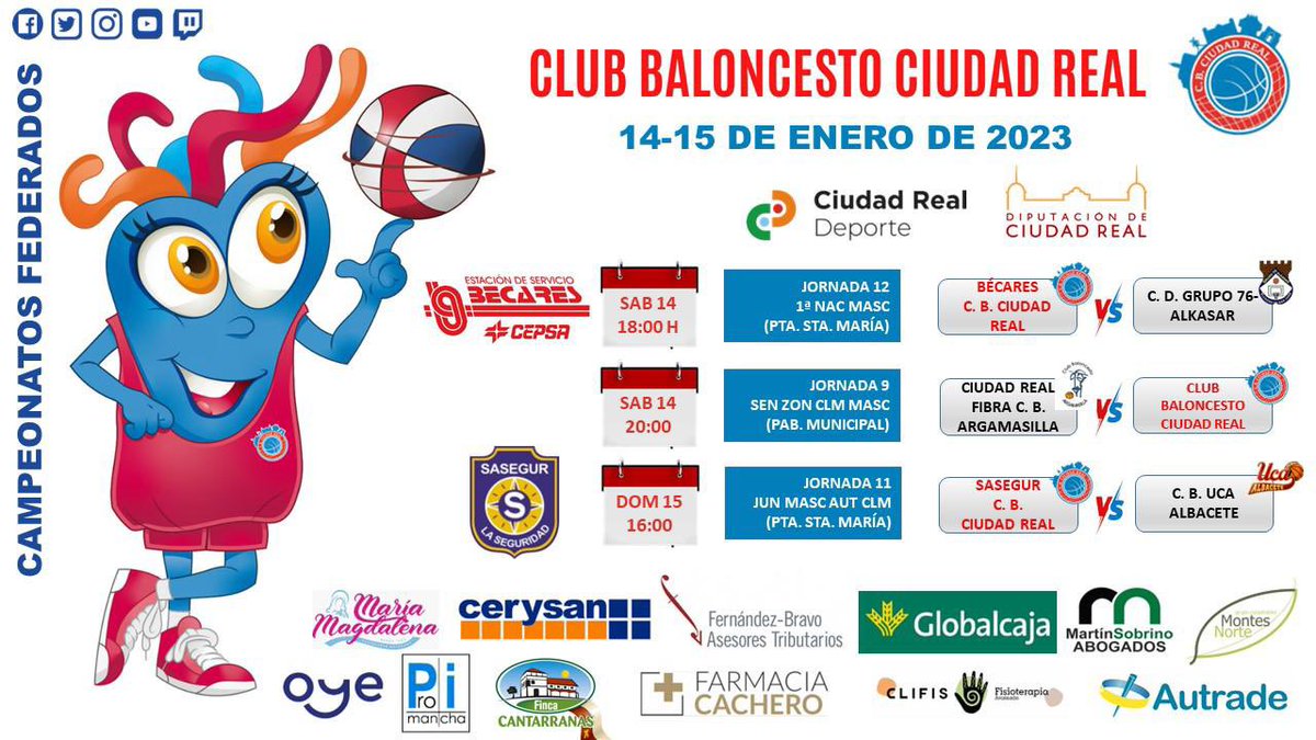 CBCiudadReal's tweet photo. 🚨Partidos de este fin de semana❤️🏀 Escuela y federados… Iniciamos con fuerza un gran año… Vamosss a por ello!!💪🏻💪🏻😊

#JuegaConCEBE 
#BECARES 
@SasegurSL 
@SomosGlobalcaja 
@CR_Deporte https://t.co/NK4wRhBzJY