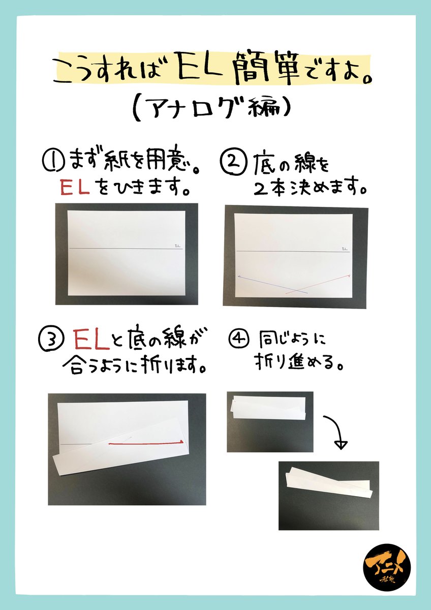 ●超簡単なパース線の作り方!!
※重要ページだらけなので本編読んでください。

※2022年レイアウト講座レポまとめ① パース・アイレベル・広角望遠より
https://t.co/xFyULXt1Z8 