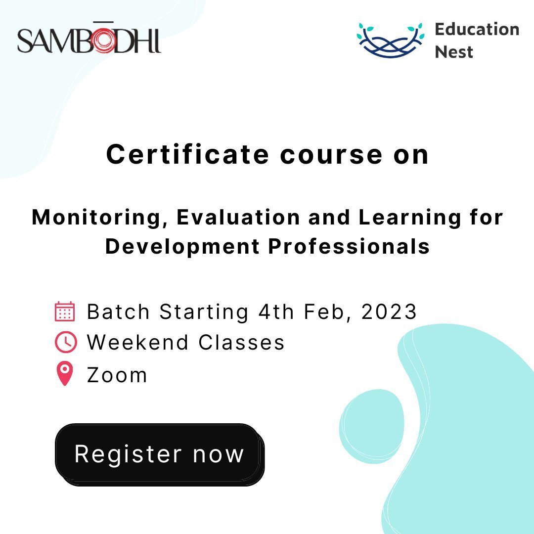 Hurry! Book your seat now! 
Registration for our second batch of flagship #course on Monitoring and Evaluation is currently on. 
Clink on the link (sambodhi.co.in/capacity-build…) to apply. 

#CertificateCourse #Monitoring #evaluation