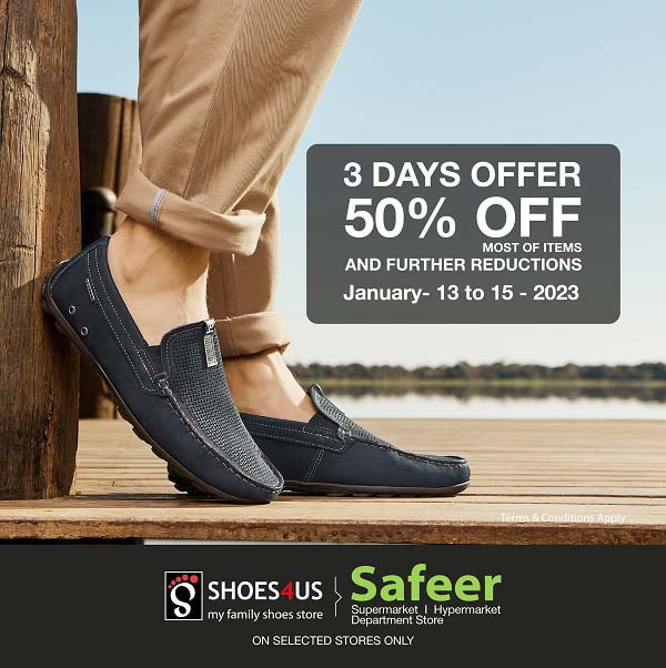 tomatosale_UAE's tweet photo. Expect more & Pay-less by availing flat 50% offer on everything at Shoes4Us. Offer valid at selected stores from 13 -15 Jan 2023.
Visit https://t.co/YGZBdGtE1X for more Details.
#Shoes4Us #uae #sales #Offers
#DUBAI #electronics #UAE #January #Deals #3dayoffer #footwear #payless https://t.co/ns6BJOApEE