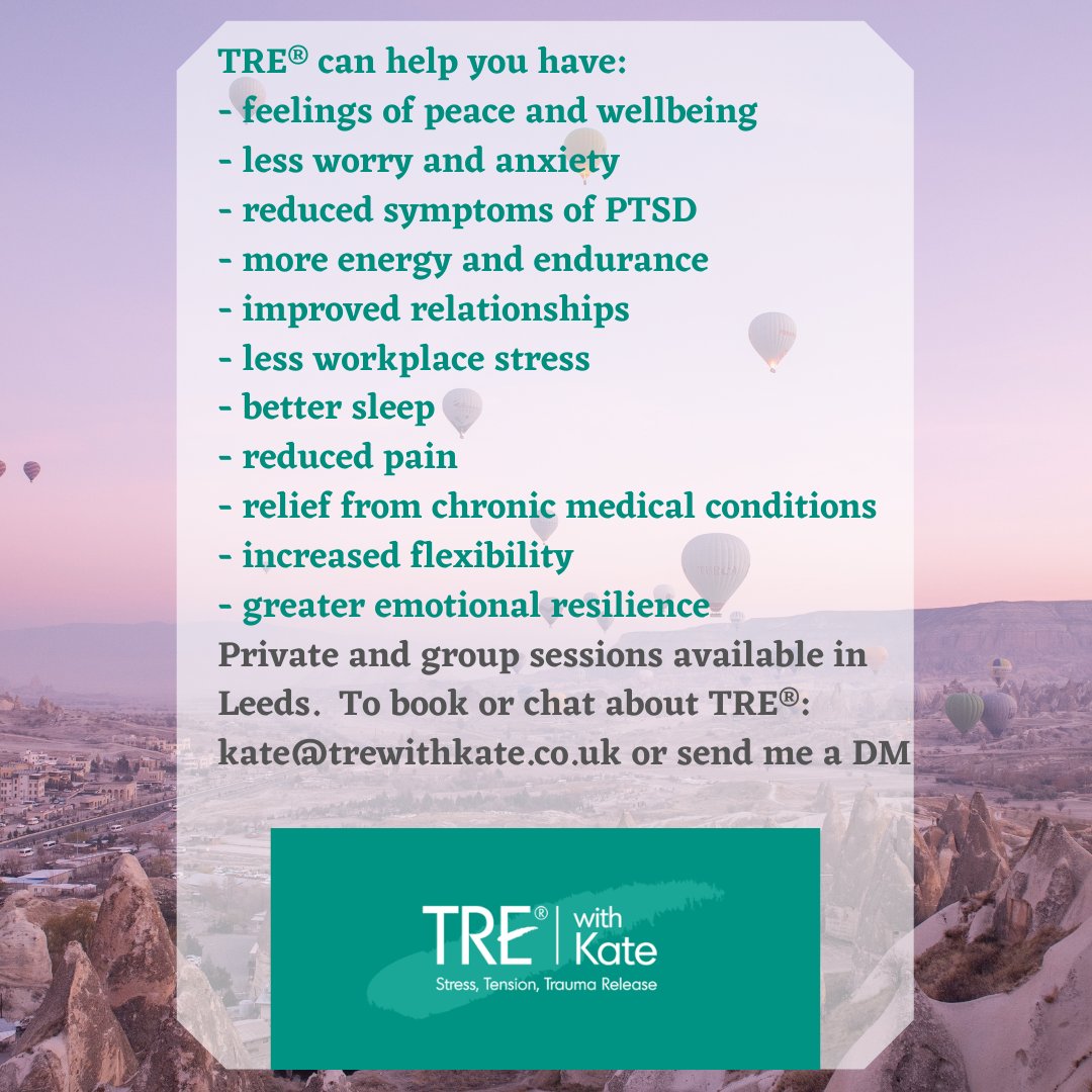 Come and try TRE® in 2023! Booking for 1-1, small group and online sessions. Body-based therapy that works with your nervous system to help you relieve stress and the symptoms of trauma. It's incredible!
Contact Kate for more info: kate@trewithkate.co.uk or dm