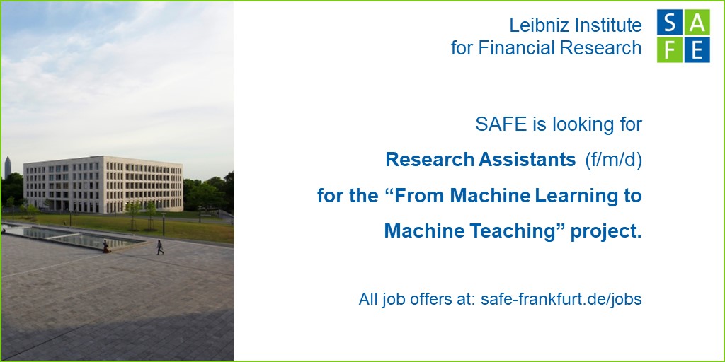 Join SAFE! We are currently looking for: 

💼Research Assistant with a master’s degree in Economics, Banking, Finance, Statistics, Mathematics, or Physics

💼Research Assistant with a First State Examination in Law

👉All details and applications: safe-frankfurt.de/jobs #hiring