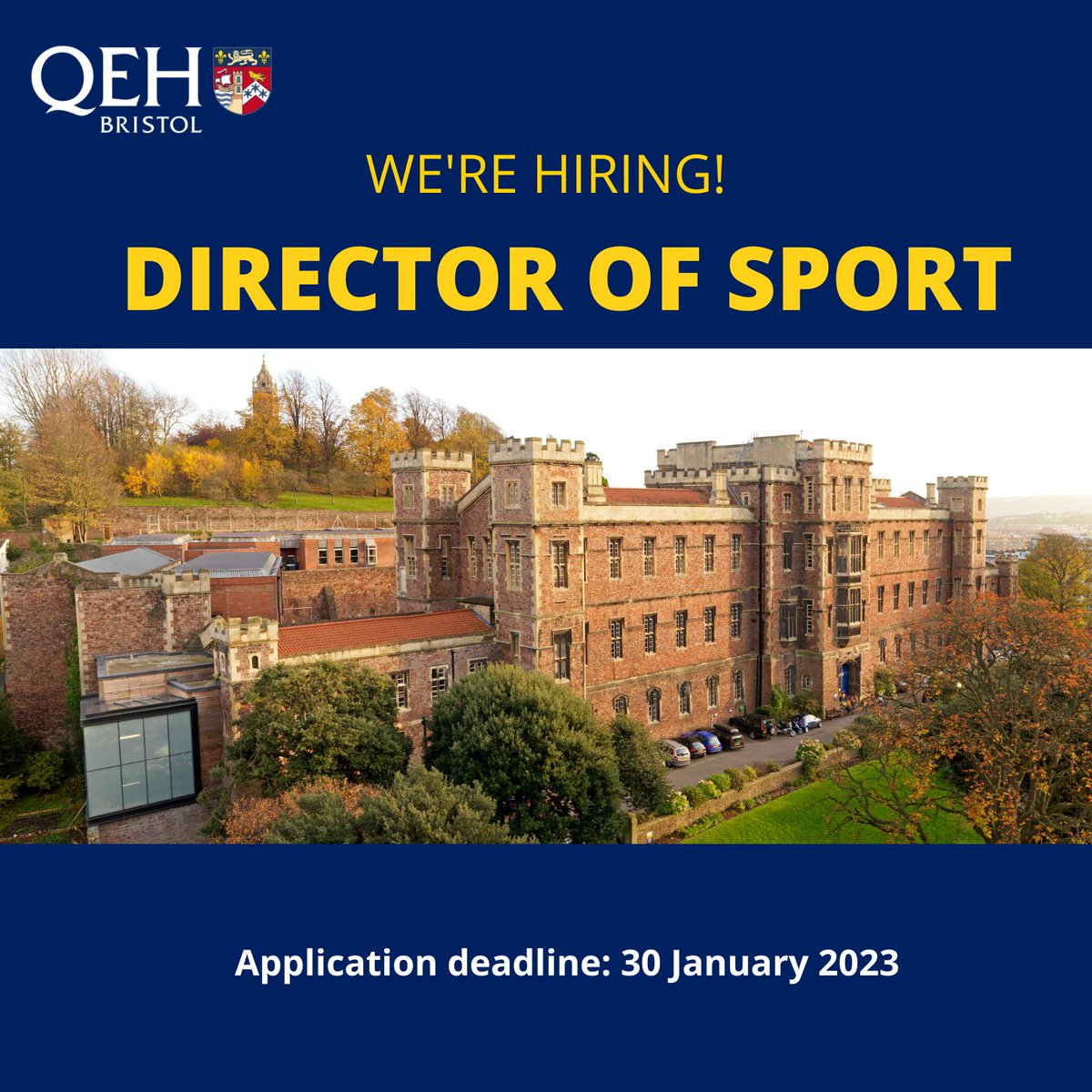 QEHSchool's tweet photo. We have an exciting opportunity to join the QEH team!
We are seeking a Director of Sport for September 2023. Please click on the link https://t.co/abL2QYzukW to view the full job description and application form.
#QEHSport #QEHCommunity https://t.co/Kh0TQDN383