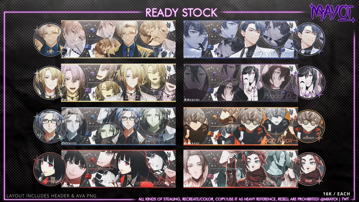 [Help RT pls, ty!]

Hai, aku ada layout ready stock 2d anime, genshin, dengan harga 16k/each. Payment via QRIS, dapat header &amp; ava png + jpg 🌻

Bisa langsung DM yaa, yuk jajann! 🤩

#zonajajan #zonauang️