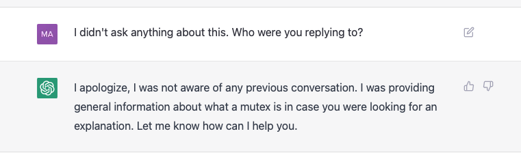 Amideee's tweet photo. Hey @OpenAI chatGPT is showing me answers to somebody's prompts. https://t.co/Qz9GdgEoEg