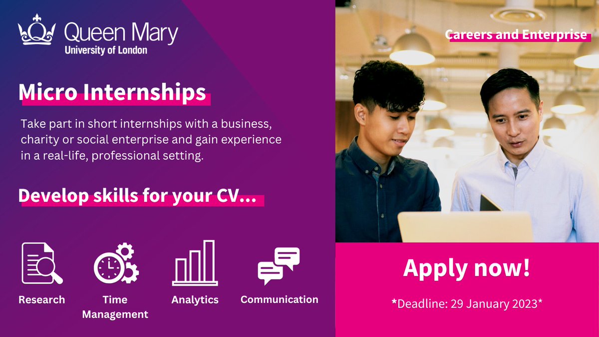 Want some great experience to put on your CV? Look no further than QM's Micro Internships programme!💼 Apply before 29th January⏰