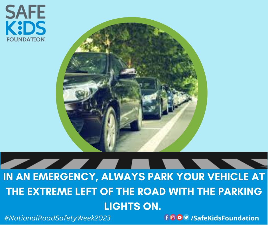 #NationalRoadSafetyWeek2023

In an emergency, always park your vehicle at the extreme left of the road with the parking lights on.

#NationalRoadSafetyWeek #Safewalking #Childrenstrafficpark #Pune #PMC #RTOPune #TrafficPolice #SafeKidsFoundation #preventaccident #Savelives