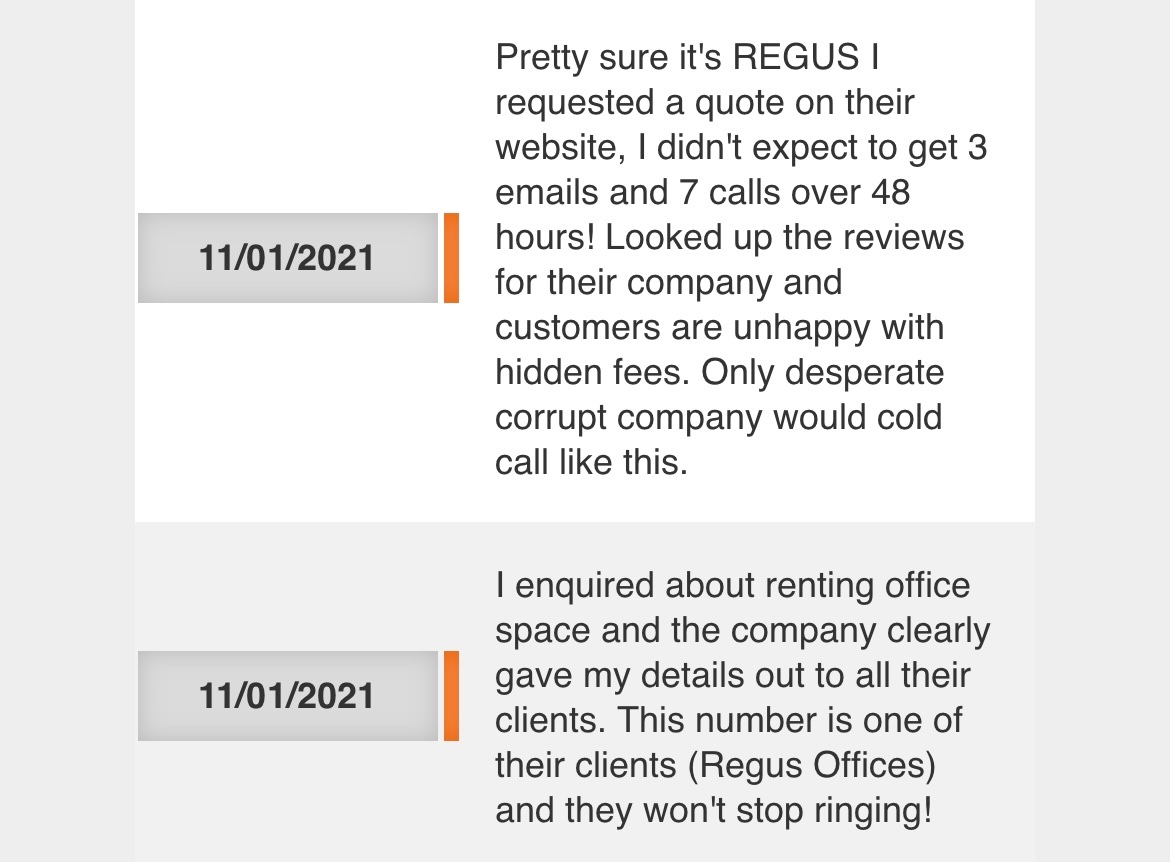 VKilford's tweet photo. @Regus_UK Can I suggest instead of calling multiple times a day you look at some feedback? Never written of a business so quick after being harassed with cold calls starting at 8:30 and up to 5/6 times a day, remove me from your marketing IMMEDIATELY. https://t.co/L1JD0nXzV2