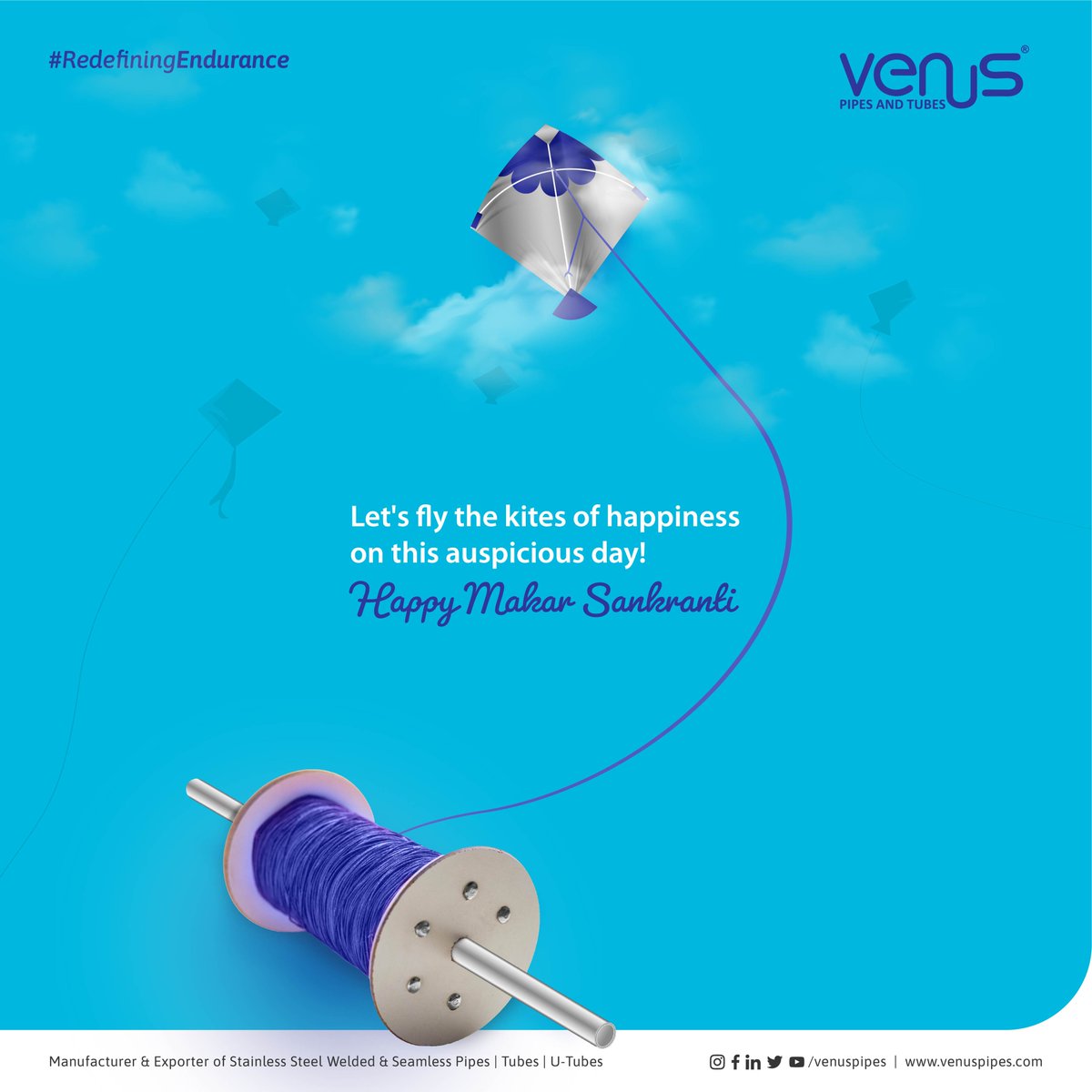 VenusPnT's tweet photo. Venus Pipes and tubes wishes you and your family a very blessed Makar Sankranti.

#VenusPipesandTubes #Venus #VenusPipes #StainlessSteel #Utubes #seamlesspipes #Uttarayan #Kitefestival #MakarSankranti https://t.co/9ZUxO51W60