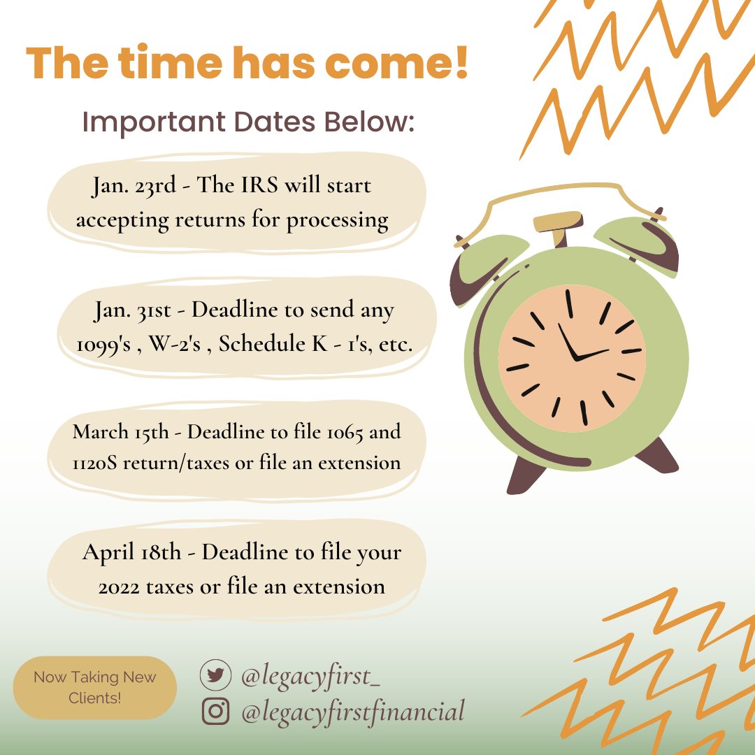LegacyFirst_'s tweet image. Filing taxes is a yearly task you DON'T want to get wrong. Each year the tax laws change and figuring it out on your own can be a difficult feat. No worries, Legacy First Financial Services can help! Contact us through our website to get started.