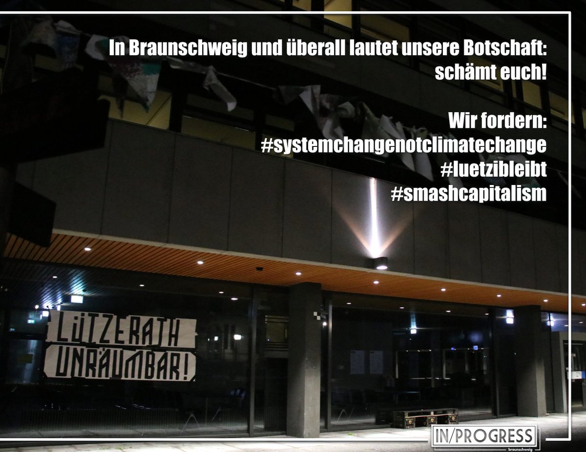 Solidarische Grüße aus #Braunschweig nach #Luetzerath und an alle Aktivist:innen, die dort und an anderen Orten für #Klimagerechtigkeit und gegen die Zumutungen von Staat und Kapital kämpfen!
#LuetziUnraeumbar #Luetzibleibt #SystemChangeNotClimateChange