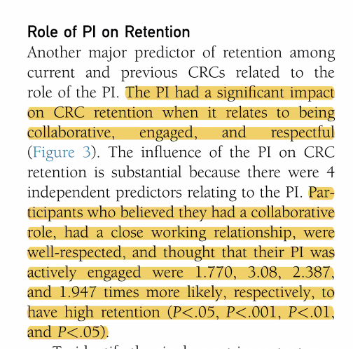 While folks wait to get into PD trials, a crisis is brewing. Not enough coordinators. How do you retain research coordinators? Simple: head of the study should be: collaborative, engaged and respectful. Thanks <a href="/claassendoc/">daniel claassen</a> + @butsonc for great discussion.
ncbi.nlm.nih.gov/pmc/articles/P…