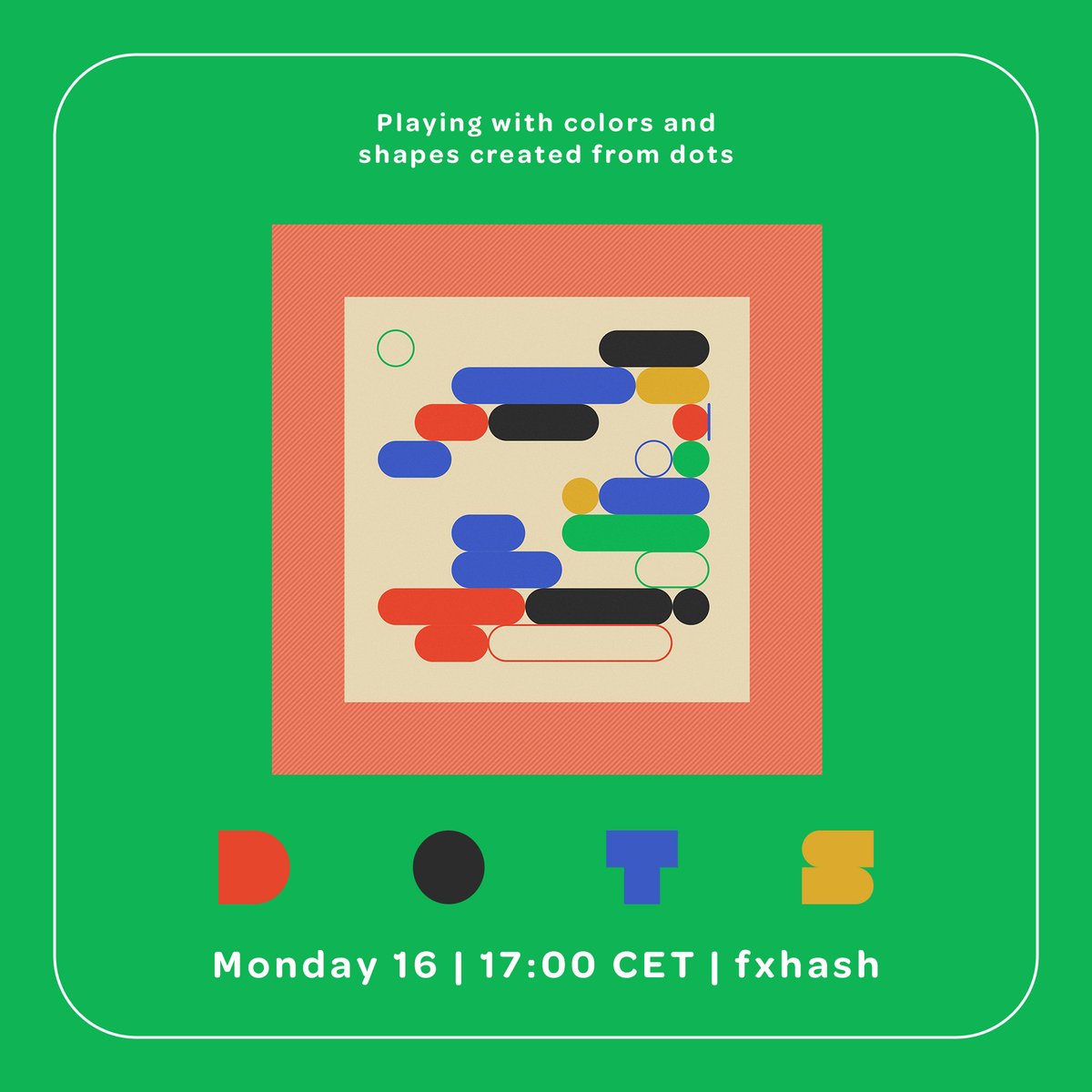Dots 🔴🟡🔵⚫️⚪️ on <a href="/fx_hash_/">fxhash</a>  
<a href="/407Atelie/">Ateliê 407</a> + <a href="/eduxdux_/">Eduxdux</a> 
 
We are drawing 5 reserves 
Reserve price: 6 ꜩ 
To participate is easy: 
▶️ ❤️ + RT 

Follow us if you like our work 
🎉 The result comes out on Sunday 🎉