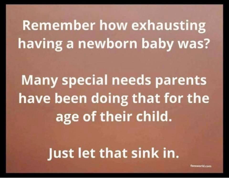 7 years and counting… lack of sleep is HUGE!!! #SpecialNeedsParenting 

If you know someone who is has a child with special needs, the best gift you can give them is respite. Just offer to help for a couple hours so they can sleep 😴