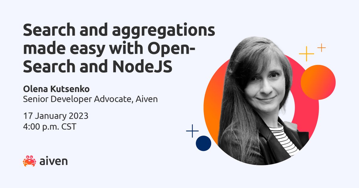 Aiven (@aiven_io) on Twitter photo Discover how <a href="/OpenSearchProj/">OpenSearchProj</a> works and how to search, aggregate and visualise your data using its <a href="/nodejs/">Node.js</a> client with <a href="/OlenaKutsenko/">Olena Kutsenko</a> at <a href="/ThatConference/">THAT Conference</a> next week. that.us/activities/Ai0…
📆 January 17
⏰ 4 PM CST
#THATConference #OpenSearch #NodeJS #Mastodon Discover how <a href="/OpenSearchProj/">OpenSearchProj</a> works and how to search, aggregate and visualise your data using its <a href="/nodejs/">Node.js</a> client with <a href="/OlenaKutsenko/">Olena Kutsenko</a> at <a href="/ThatConference/">THAT Conference</a> next week. that.us/activities/Ai0…
📆 January 17
⏰ 4 PM CST
#THATConference #OpenSearch #NodeJS #Mastodon
