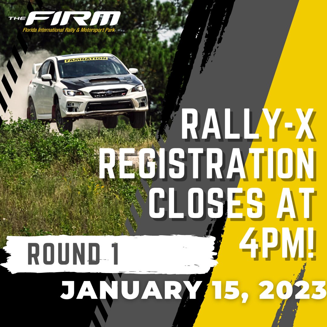 📢𝐑𝐄𝐆𝐈𝐒𝐓𝐑𝐀𝐓𝐈𝐎𝐍 𝐂𝐋𝐎𝐒𝐄𝐒 𝐓𝐎𝐃𝐀𝐘 𝐀𝐓 𝟒𝐏𝐌! Don't forget we will also be hosting our first Cars &amp; Curves of 2023!

SIGN UP TODAY-
motorsportreg.com/events/rally-x…

#rallycross #rallyx #rallye #sendit #jump #subaru #bmw #ford #offroad #dirt #chevy #honda