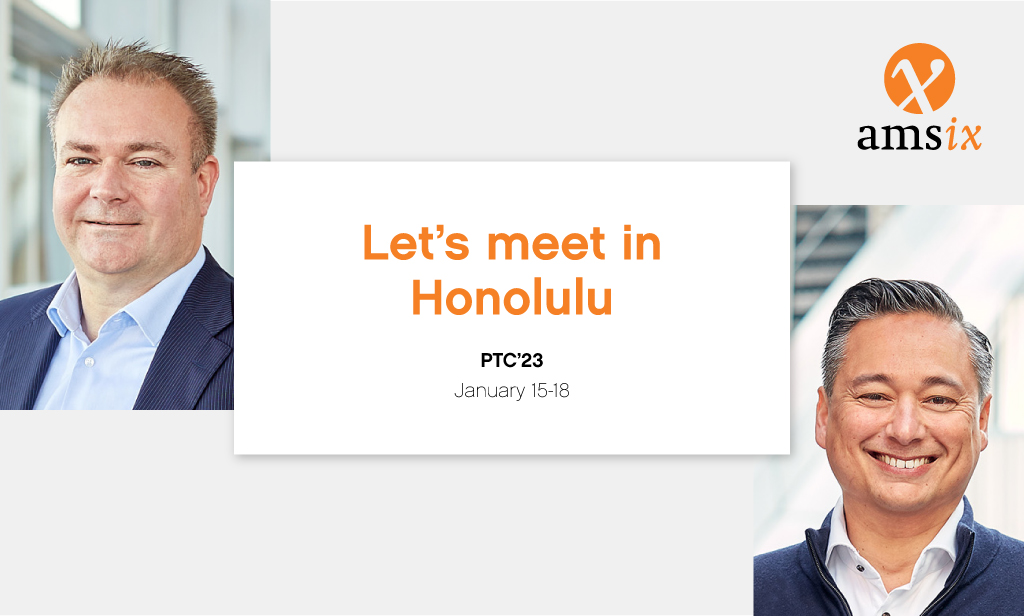 AMS_IX's tweet photo. Mike and Peter are looking forward to see you at #PTC23! Connect with #TeamAMSIX to find out more about our #peering #cloud #Amdex #EasyAccess and #IXaas solutions: https://t.co/U40QBK7ukc @PTCouncil https://t.co/shBQ1MrLan
