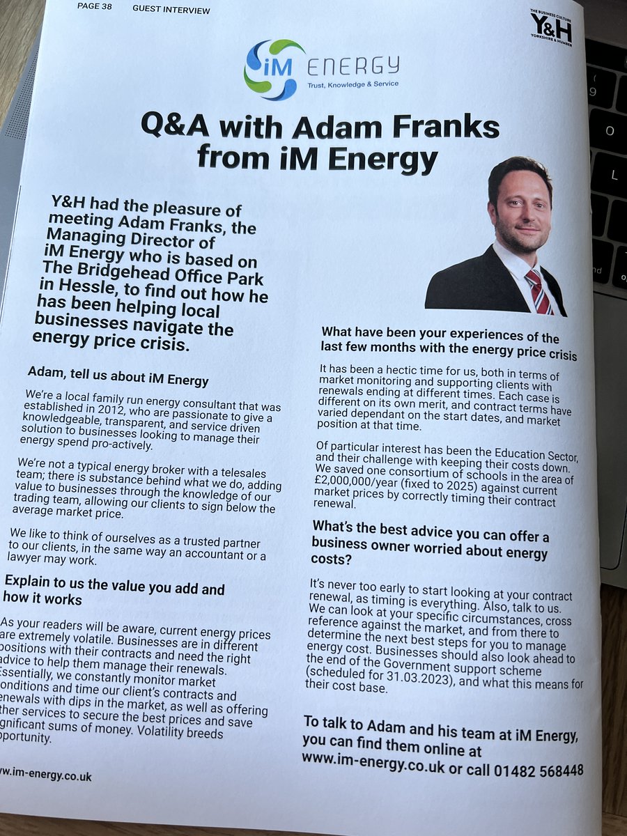 AN INTERVIEW WITH ADAM FRANKS

We are thrilled to have been featured in the latest @TheBCHull Y&H Business Publication as an #interview with our MD Adam Franks. Read the article in the link below. buff.ly/3vXrUSO

#businesspublication #energyconsultant