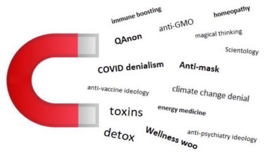 jonathanstea's tweet photo. Empirical support for the idea of "crank magnetism,” which describes the phenomenon where belief in one type of conspiracy or pseudoscience attracts multiple types: 

https://t.co/FlMzsO5v0J https://t.co/yMirGw0DGe
