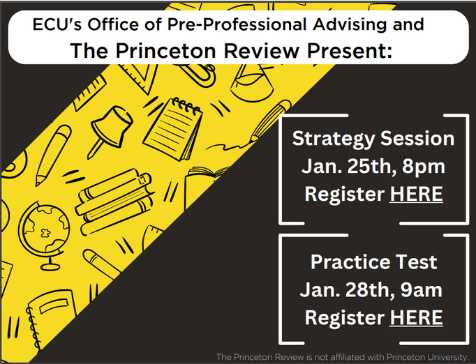 The PPAC and The Princeton Review are hosting a GRE strategy session and free practice test for ECU students! Strategy Session 1/25 @8:00 pm: princetonreview.com/product/offeri… Free Practice Test 1/28 @9:00 am: secure.princetonreview.com/event?PSOId=51…