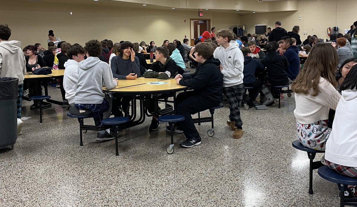 8th grade enjoying their annual winter breakfast…rescheduled from December. Thank you to our PTL for supporting!