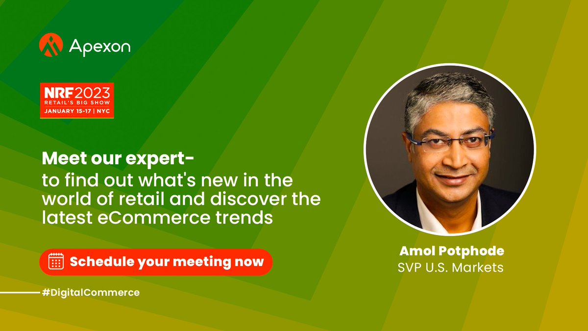 adaptyinc's tweet photo. Are you a retailer looking to stay ahead of the competition? Come meet us at #NRF2023 to learn how Apexon's Digital Commerce Solution and Omnichannel Integration can help your business!
Book your meeting now-https://t.co/zv5i5cqfOZ
#NRF2023 #Retail #Ecommerce #Omnichannel #Apexon https://t.co/UBazxeadpd