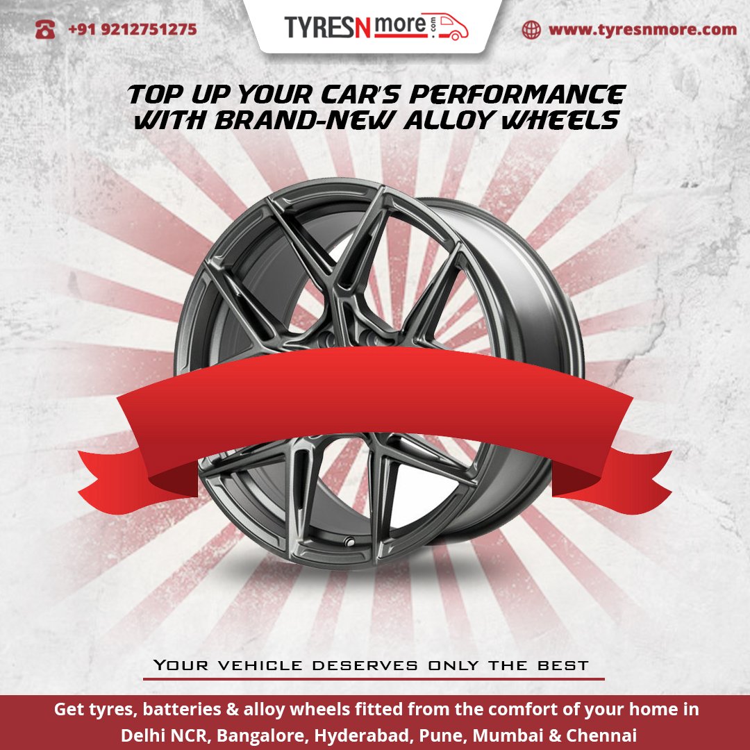 Make your car look and perform better with elegant wheels.
.
.
#TyresNMore #tyreservices #doorstepfitement #fastfitment #contactless #cars #bike #doorstepservices #tyres #besttyres #Mumbai #Delhi #Bangalore #Chennai #Hyderabad #Pune