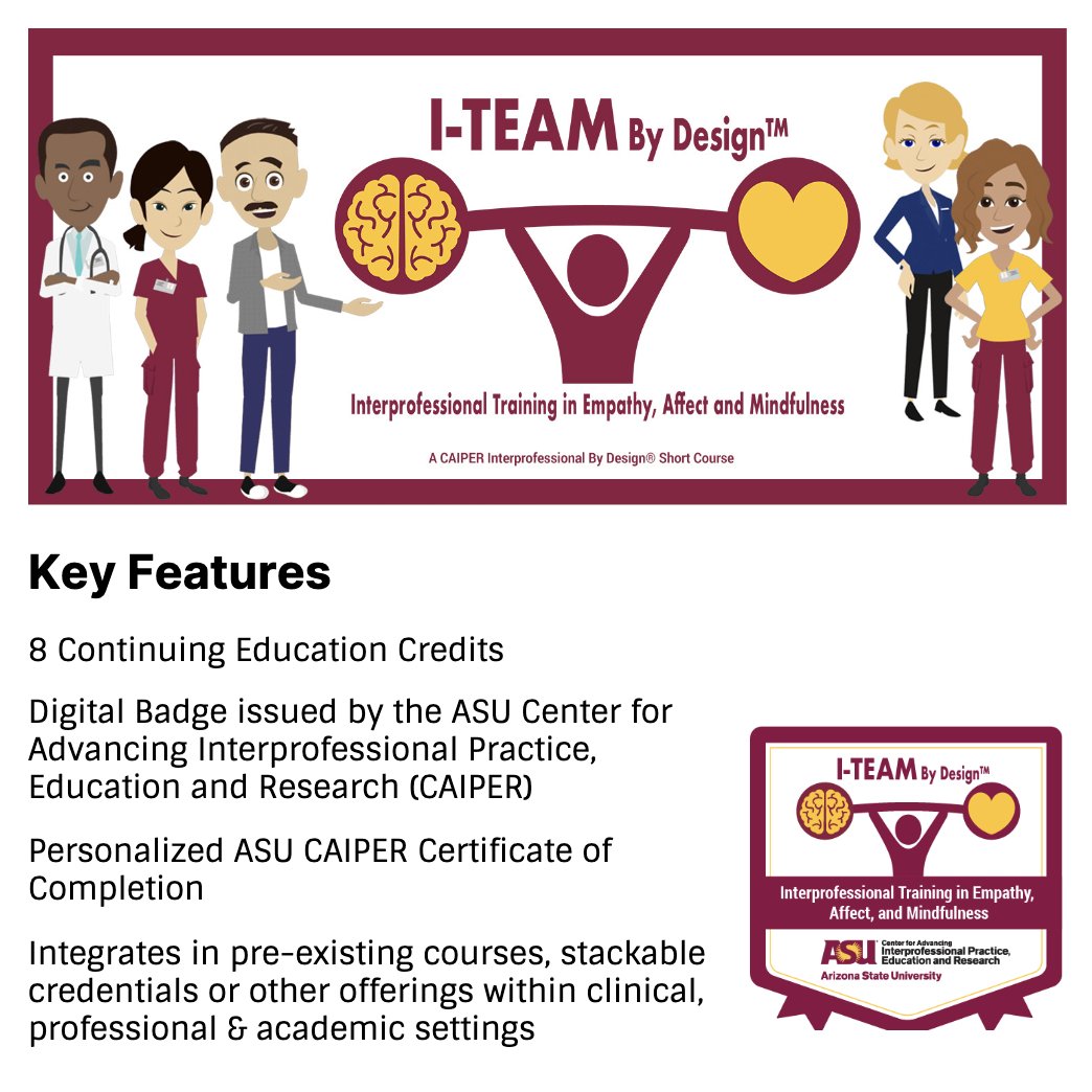 asucaiper's tweet image. #ICYMI! @asucaiper&apos;s #DirectorsWeeklyRead featured
@Surgeon_General&apos;s Framework for #WorkplaceMentalHealth &amp;amp; #WellBeing~

Check out I-TEAM By Design™ - #Interprofessional Training in #Empathy, #Affect &amp;amp; #Mindfulness and how it can guide your #team!

ipe.asu.edu/I-TEAM-interpr…