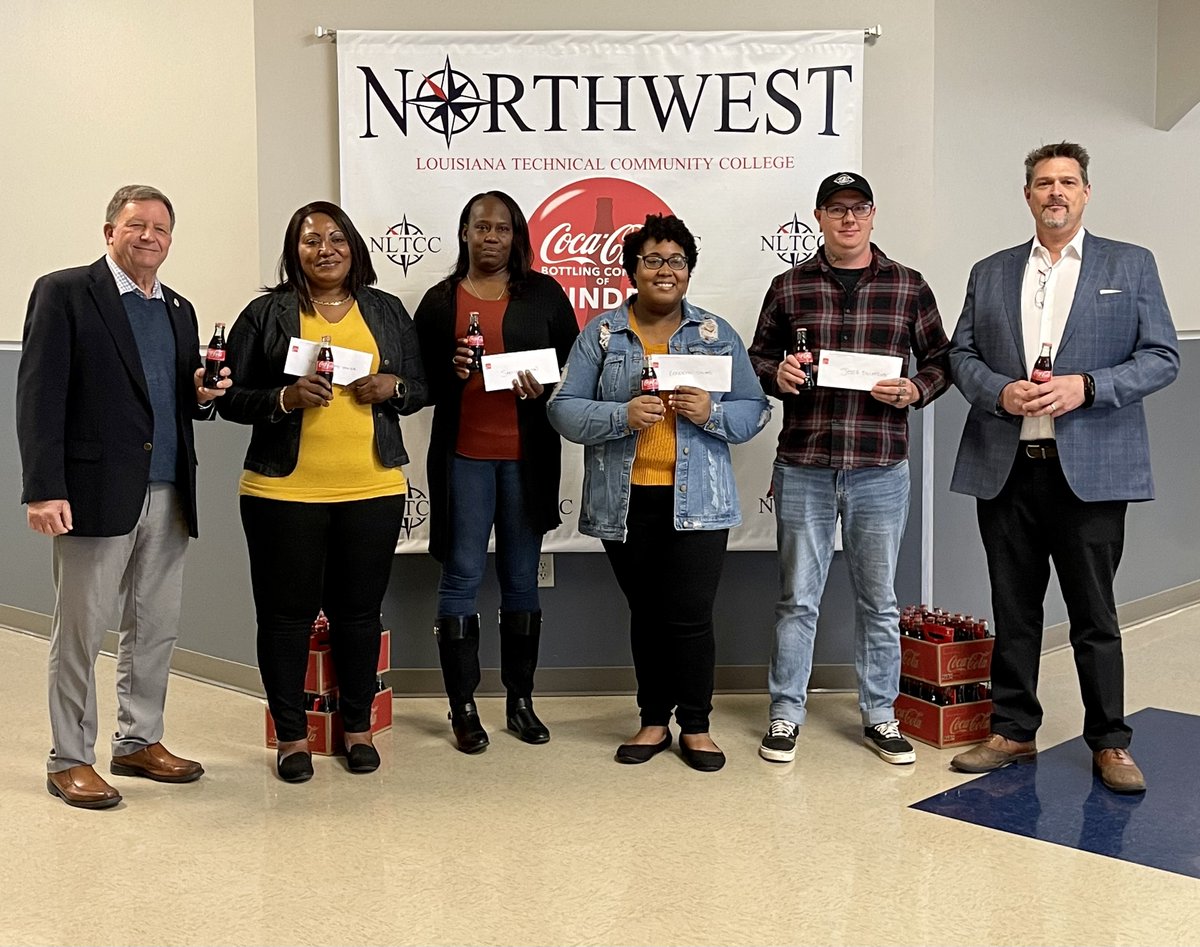 Four Students at Northwest Louisiana Technical Community College Sported A ‘Coke and A Smile’ Each Celebrating A $1,500 Scholarship, Courtesy of Minden Coca-Cola 
Read more: bit.ly/3ILP0mN
<a href="/golctcs/">LCTCS</a>