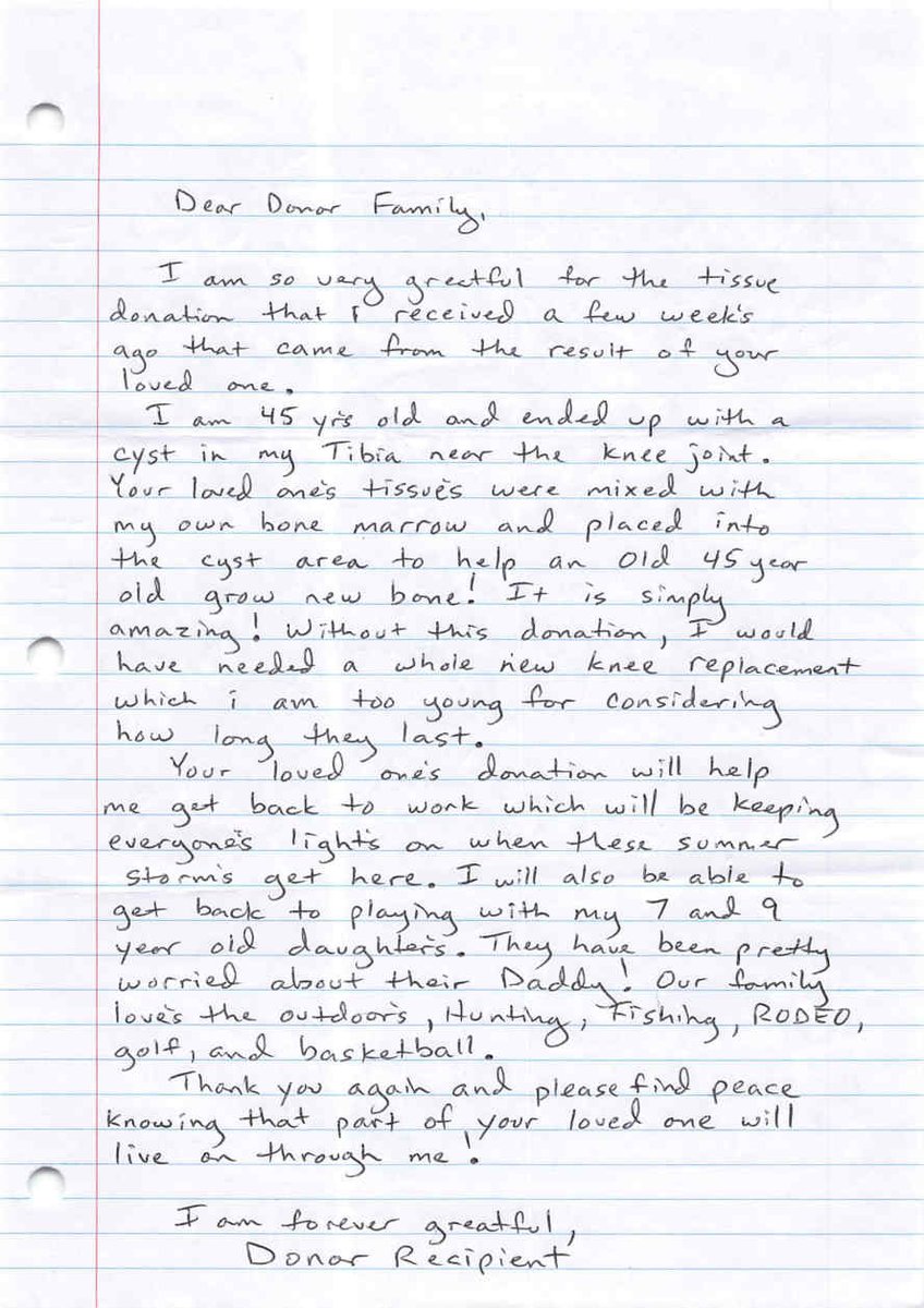 AlloSource's tweet image. #UniversalLetterWritingWeek is January 8 through 14. Some allograft recipients choose to write and express their #grattitude for the life-changing gift they have received, and we would love to share one during this notable week: