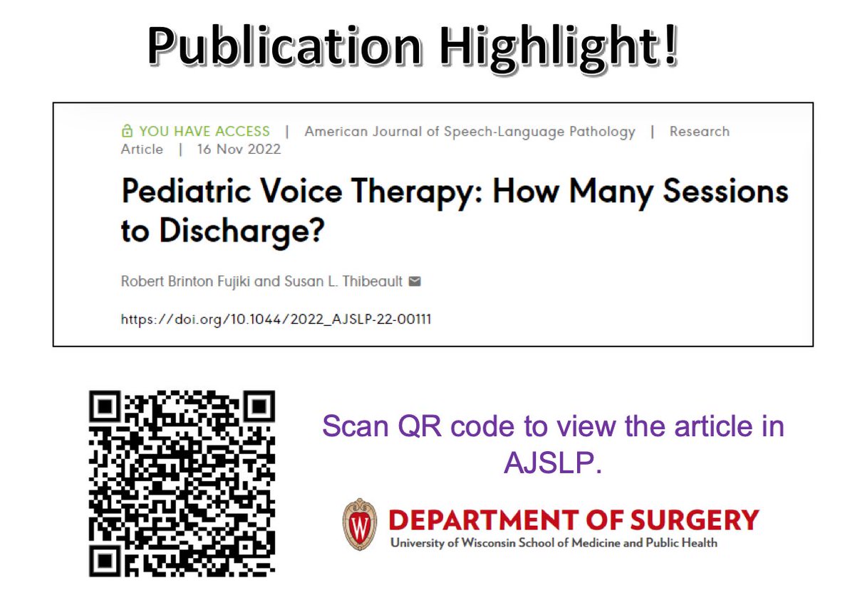 Thibeaultlab (@thibeaultlab) on Twitter photo We are highlighting #pediatricvoice articles from our Postdoc, Dr.<a href="/FujikiRobert/">Robert Fujiki</a> on #FujikiFridays. Wondering how long a child with #benignlesions should be in #voicetherapy? Find out which #voicemeasures may predict therapy duration: shorturl.at/lqTW9 <a href="/WiscSurgery/">UW-Madison Department of Surgery</a> We are highlighting #pediatricvoice articles from our Postdoc, Dr.<a href="/FujikiRobert/">Robert Fujiki</a> on #FujikiFridays. Wondering how long a child with #benignlesions should be in #voicetherapy? Find out which #voicemeasures may predict therapy duration: shorturl.at/lqTW9 <a href="/WiscSurgery/">UW-Madison Department of Surgery</a>