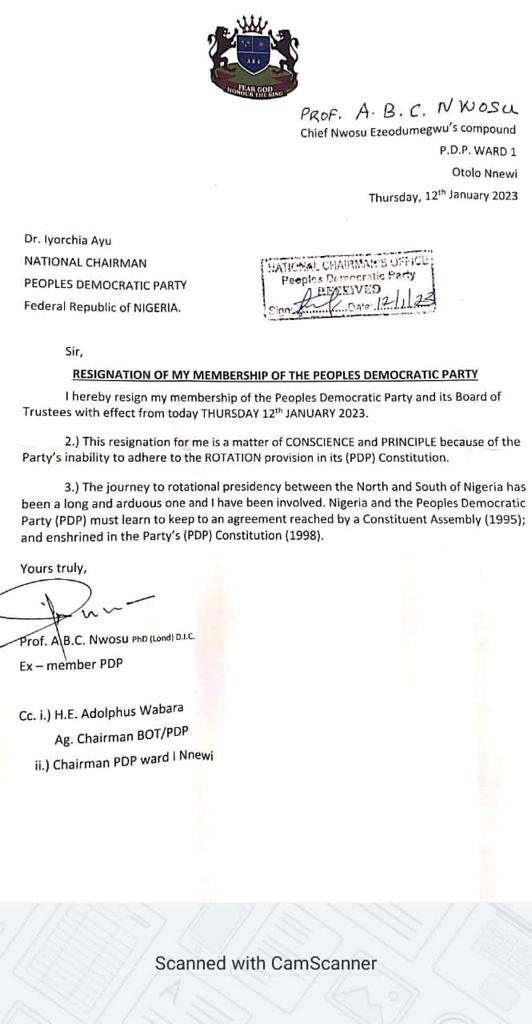 chefduchy's tweet image. Jungle don Dey mature!

PDP Board of Trustee member, Prof. A.B.C Nwosu resigns from PDP over the party’s inability to adhere to the ROTATION provisions in the PDP constitution.

#AsabaDeclaration
#SouthernPresidency