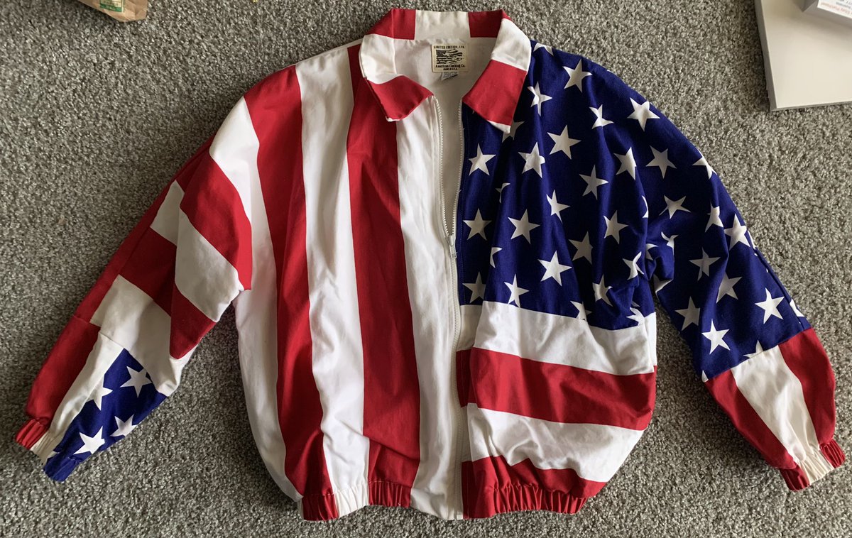 Not the vintage American flag jacket 😂 thrifting is so fun
