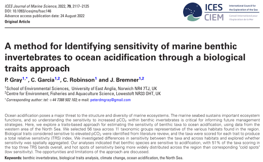 OneBenthic's tweet photo. Interesting paper, using #OneBenthic data, from @uniofeastanglia and @CefasGovUK looks at sensitivity of benthic inverts to #oceanacidification 
https://t.co/6bfo5Ir160 https://t.co/rTZB3cPAcu